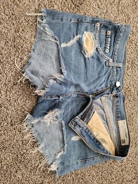 rag & bone light blue denim shorts with tan lining